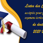 Listes des candidats retenus pour les concours de doctorat 2021-2022
